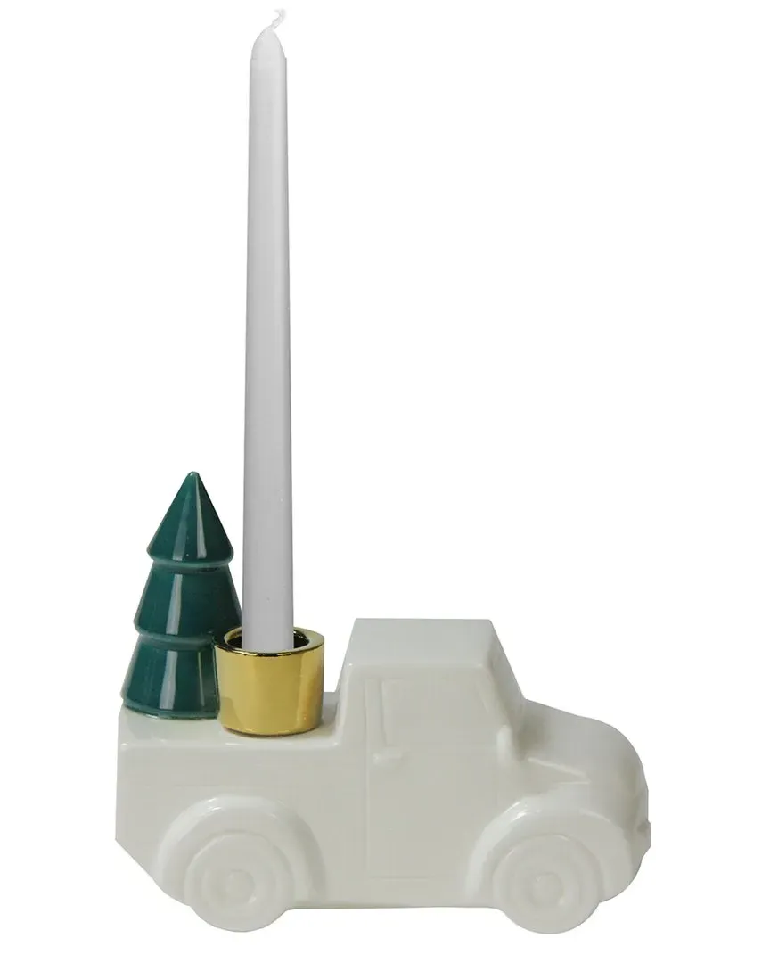 6" Ceramic Truck Taper Candlestick Holder - White image