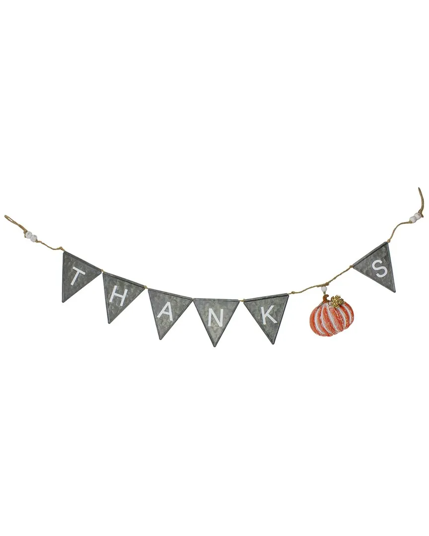 64in Metal Thanks Decorative Banner - Gray, Jute image
