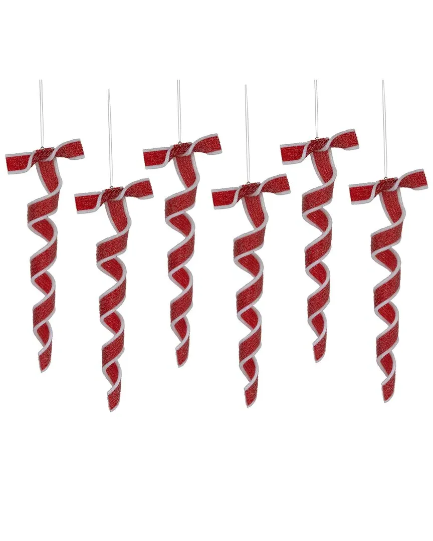 6ct Frosted Candy Twist Christmas Ornaments - Red image