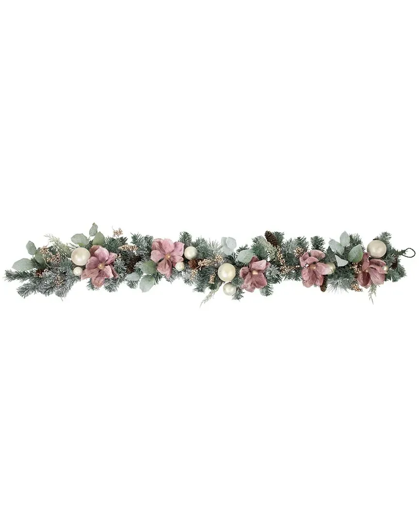 6ft Floral & Ball Ornament Frosted Pine Artificial Garland - Green