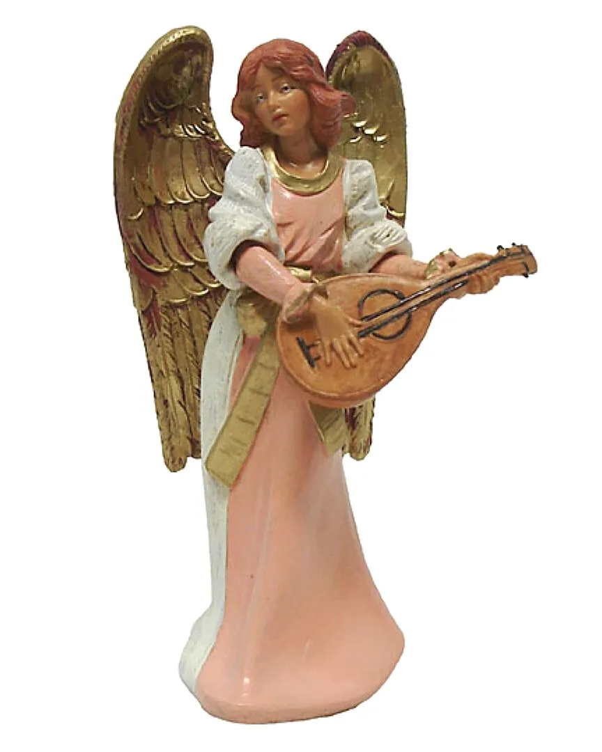 6in Angel with Mandolin Christmas Figurine - Pink, Resin image