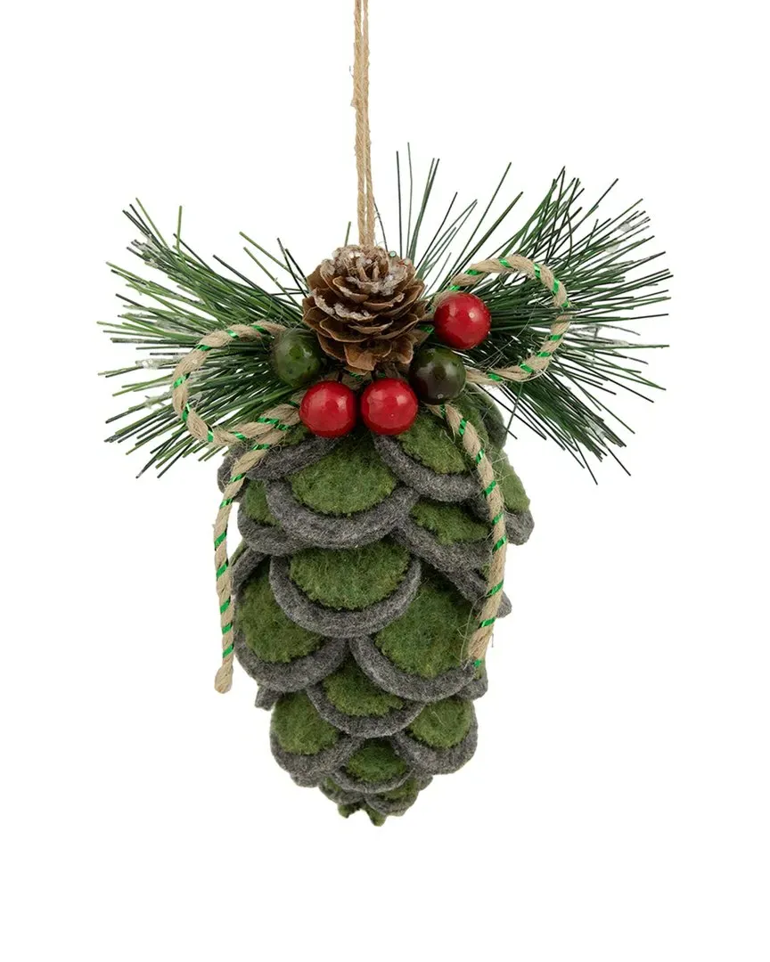 6in Pinecone Christmas Ornament - Green, Felt image