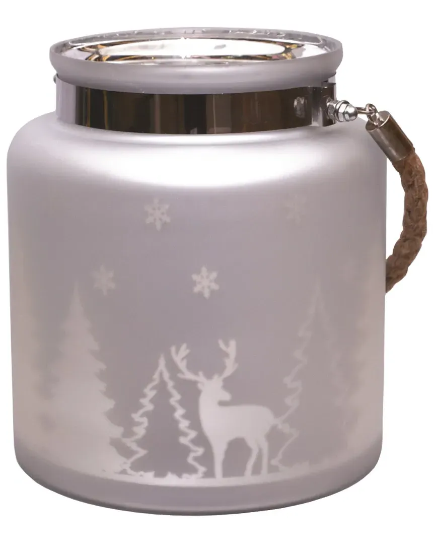 8in Winter Scene Pillar Candle Holder Lantern - Silver image