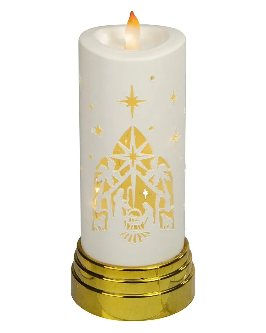 9in Nativity Scene Flameless Candle - White, Gold Base image
