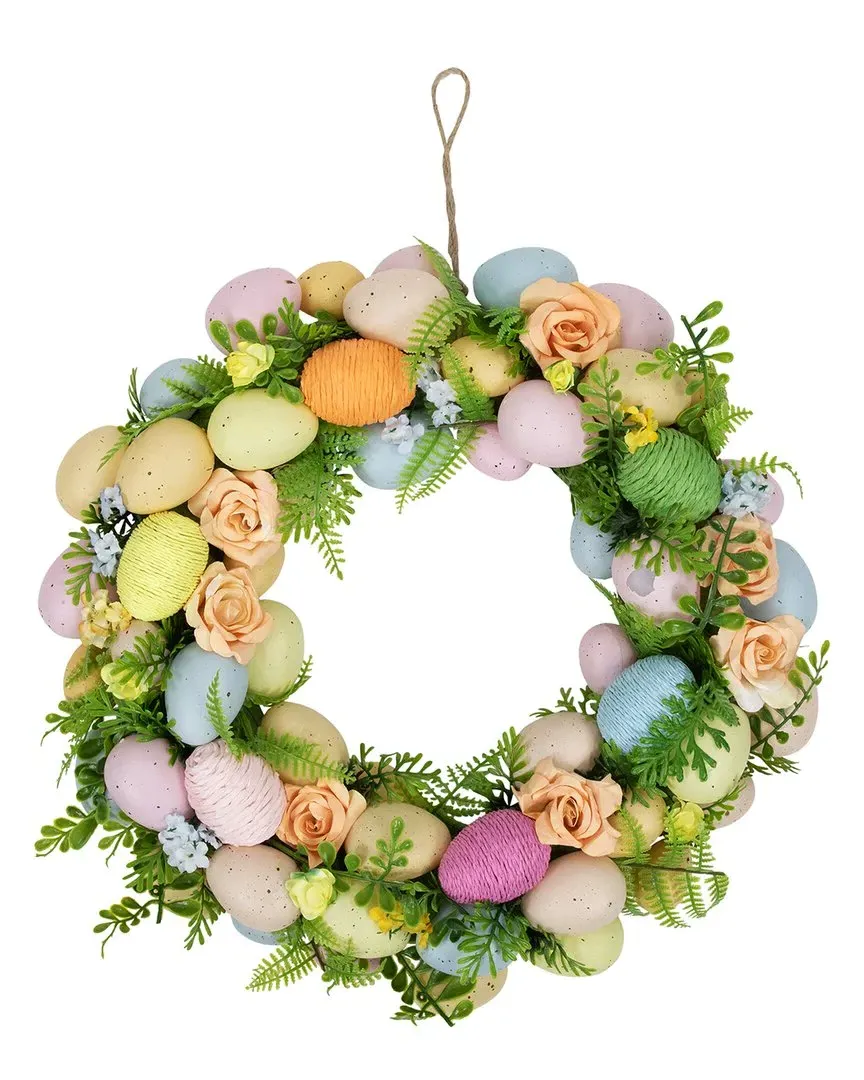 Artificial Floral Easter Egg Wreath - Pink