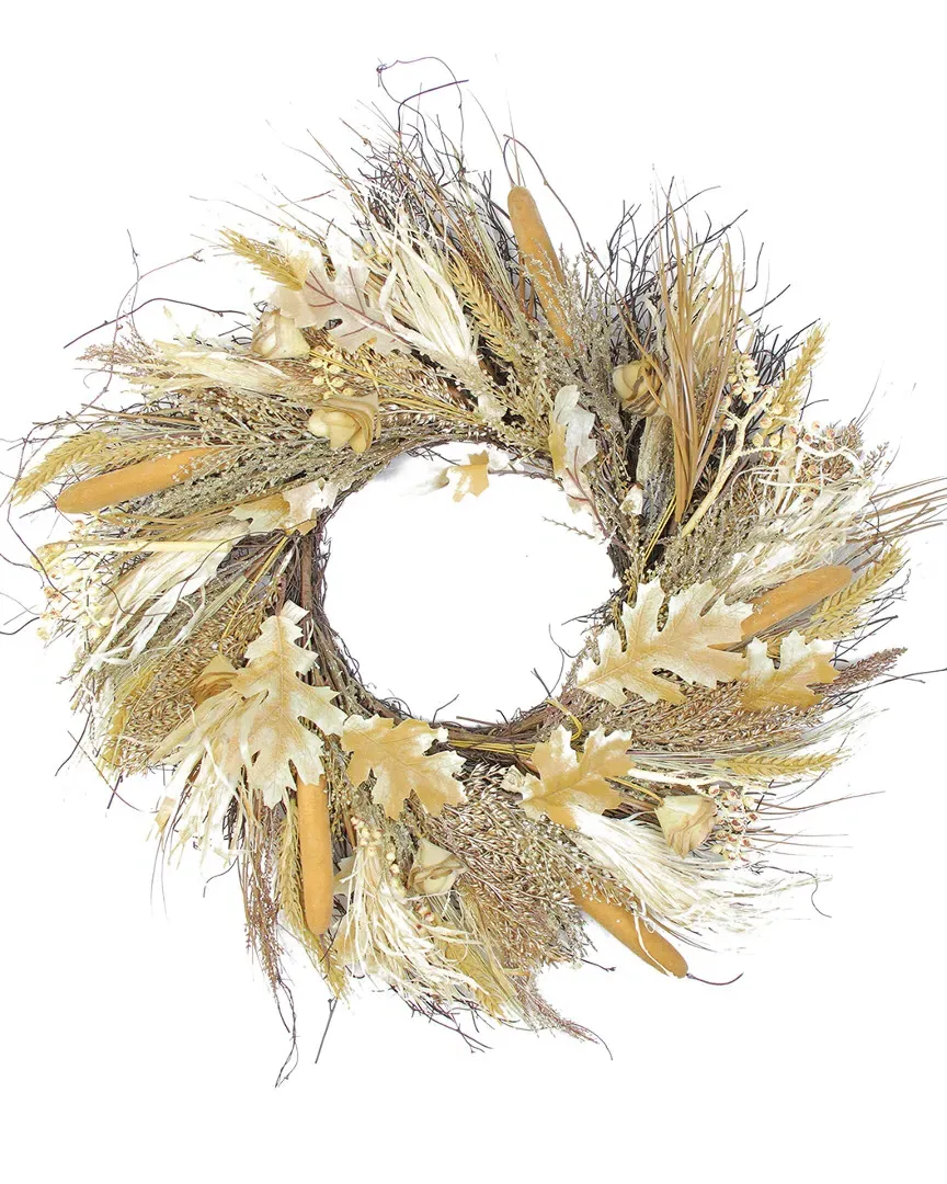 Autumn Harvest Cattail & Wheat Artificial Thanksgiving Wreath