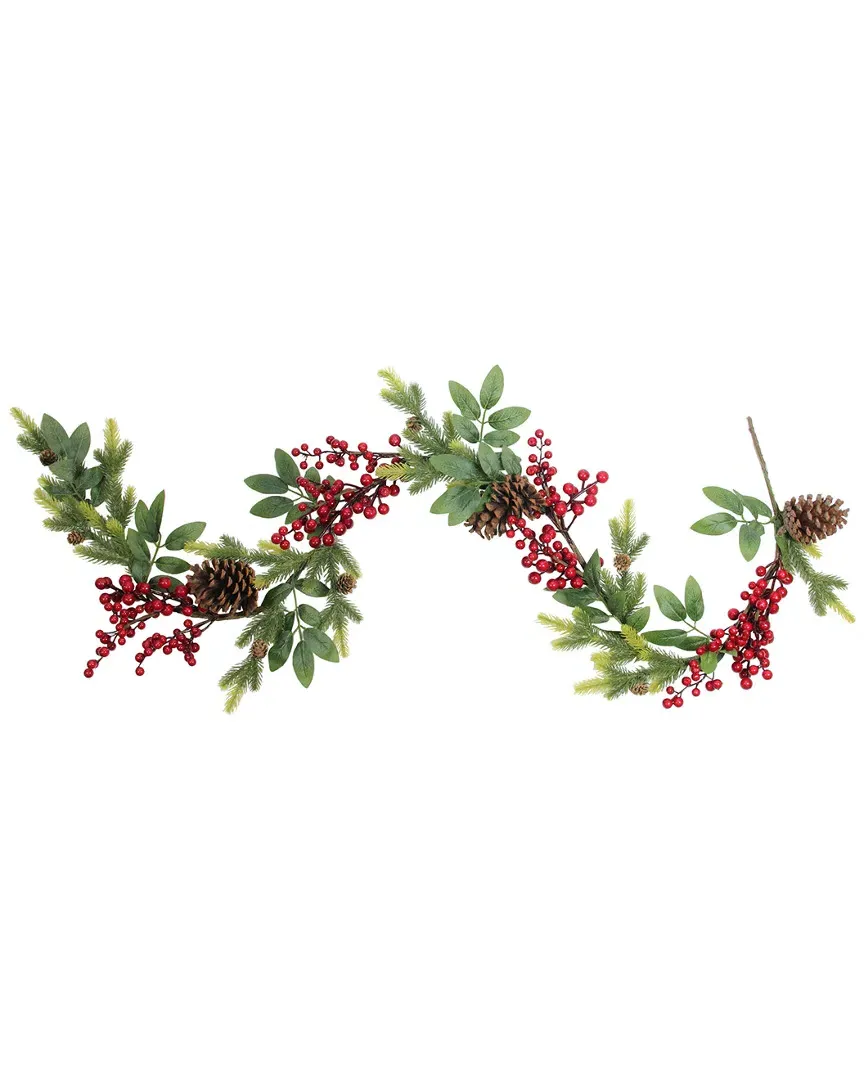 Berries Leaves & Pine Cones Christmas Garland - Green image