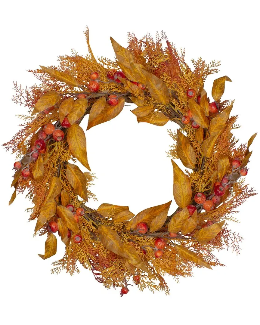 Berry & Leaves Fall Harvest Artificial Wreath - Yellow image