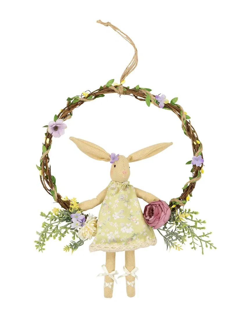 Bunny Artificial Floral Easter Wreath - Yellow, Twig image