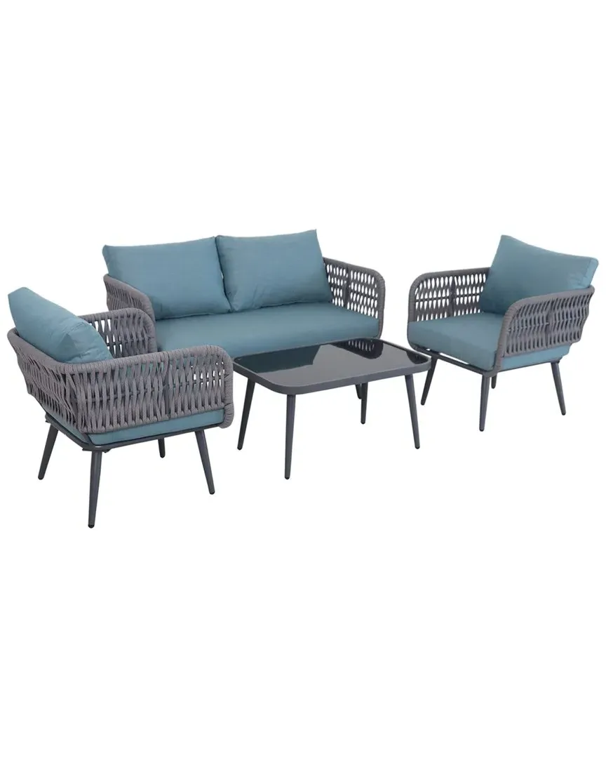 Caicos 4-Piece Outdoor Patio Conversation Set with Cushions