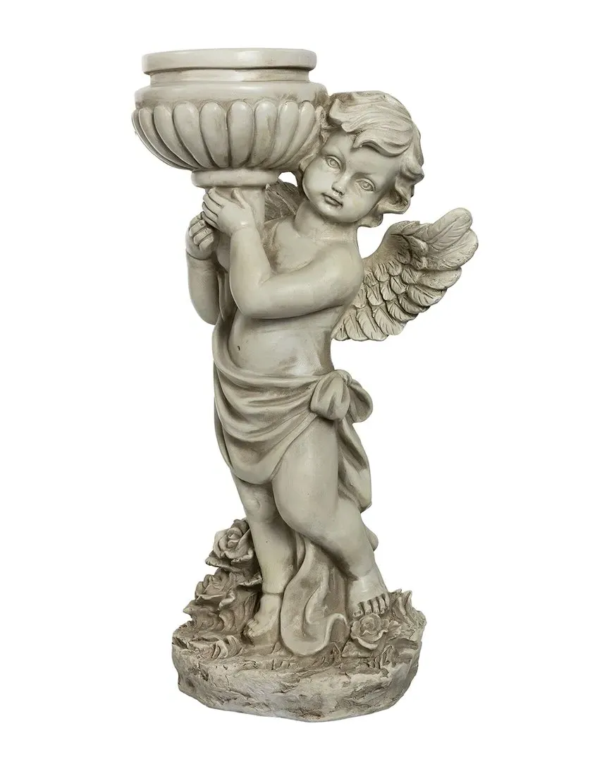 Cherub Angel Bird Bath Garden Statue - Gray, Polyresin image