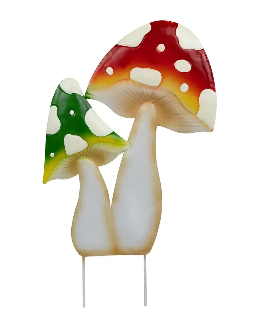 Double Mushrooms Outdoor Garden Stake - Red, Metal image