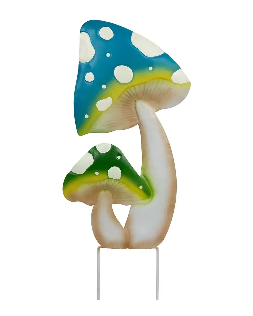Double Spotted Mushrooms Outdoor Garden Stake - Blue, Metal
