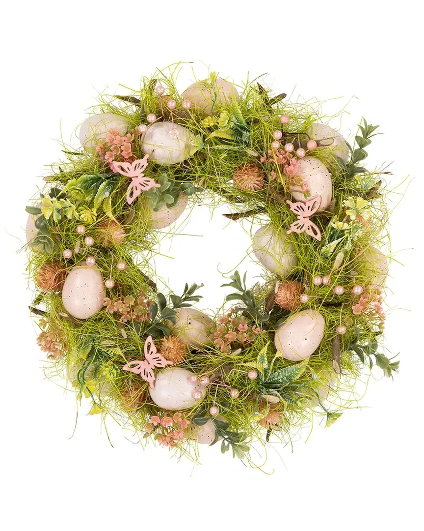 Easter Eggs with Butterflies Artificial Spring Wreath - Pink
