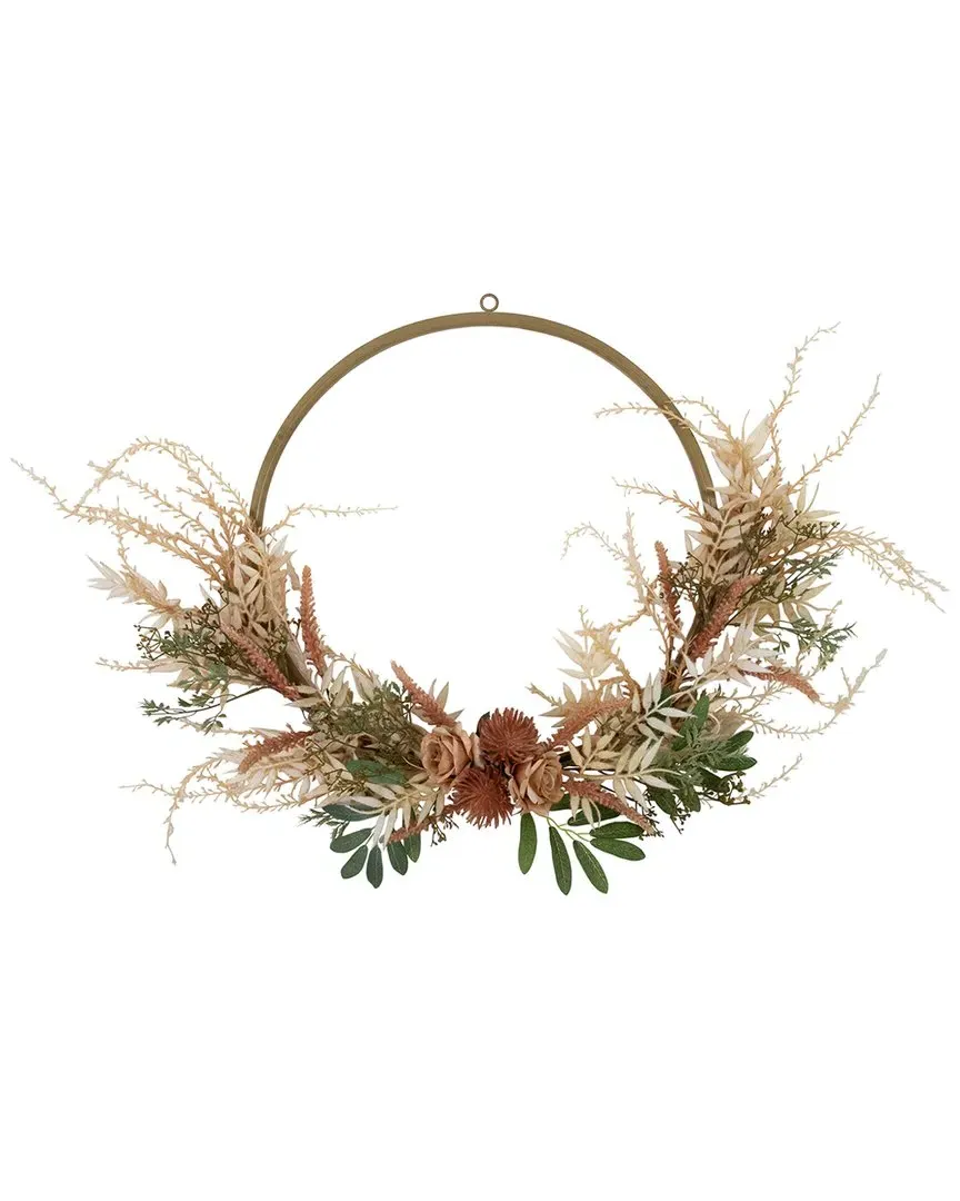 Fall Harvest Artificial Wreath with Roses - Beige image