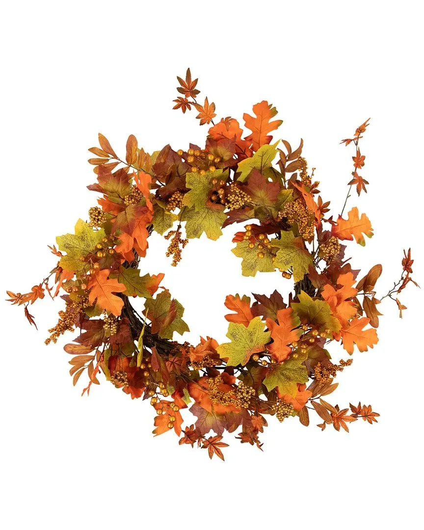 Fall Harvest Berries & Autumn Leaves Artificial Wreath - Orange image