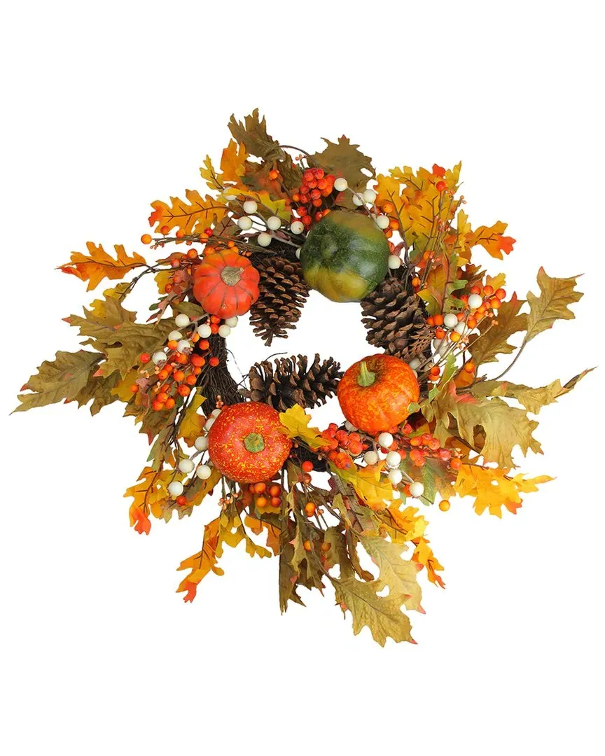 Fallen Leaves with Pine Cones Thanksgiving Wreath - Orange