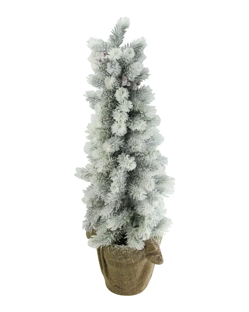Flocked Mini Pine Christmas Tree with Berries - Green image