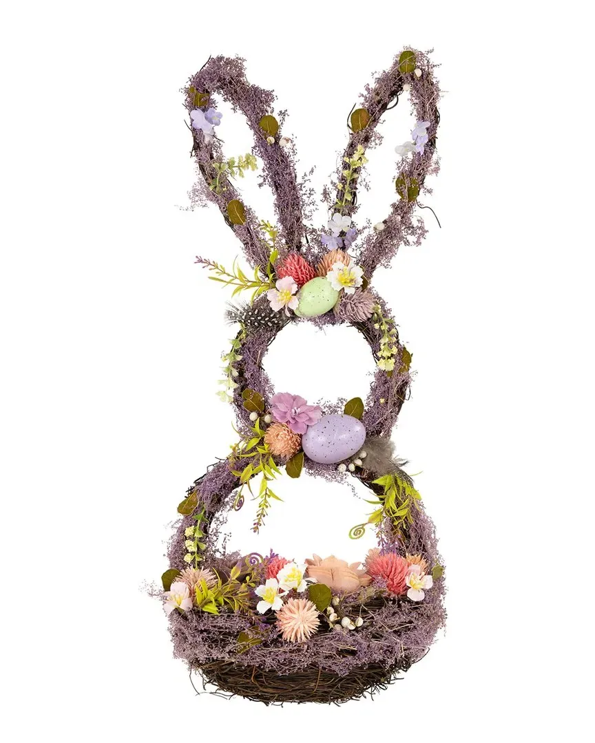 Floral Grapevine Bunny Easter Basket - Purple image