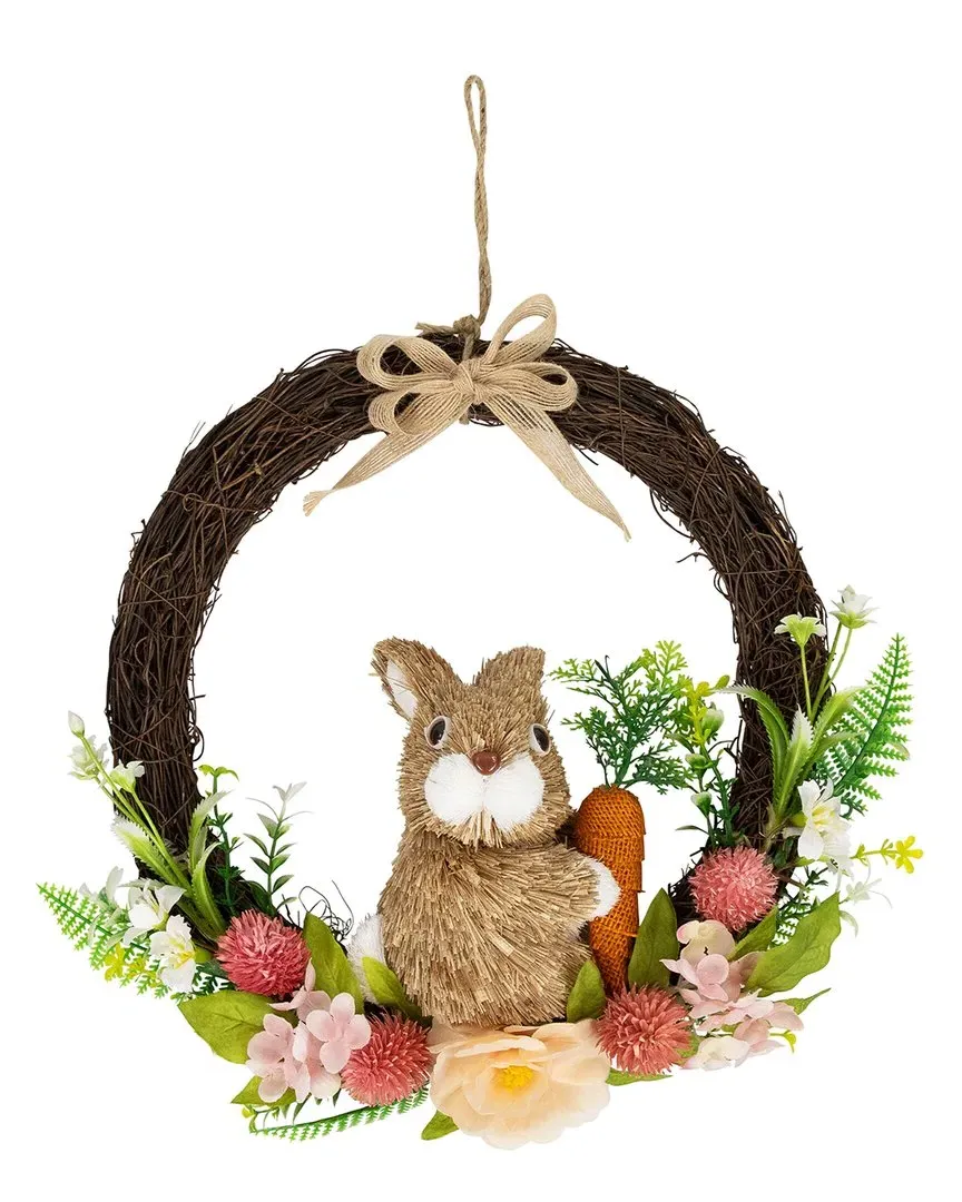 Floral Grapevine Spring Wreath with Rabbit - Pink image