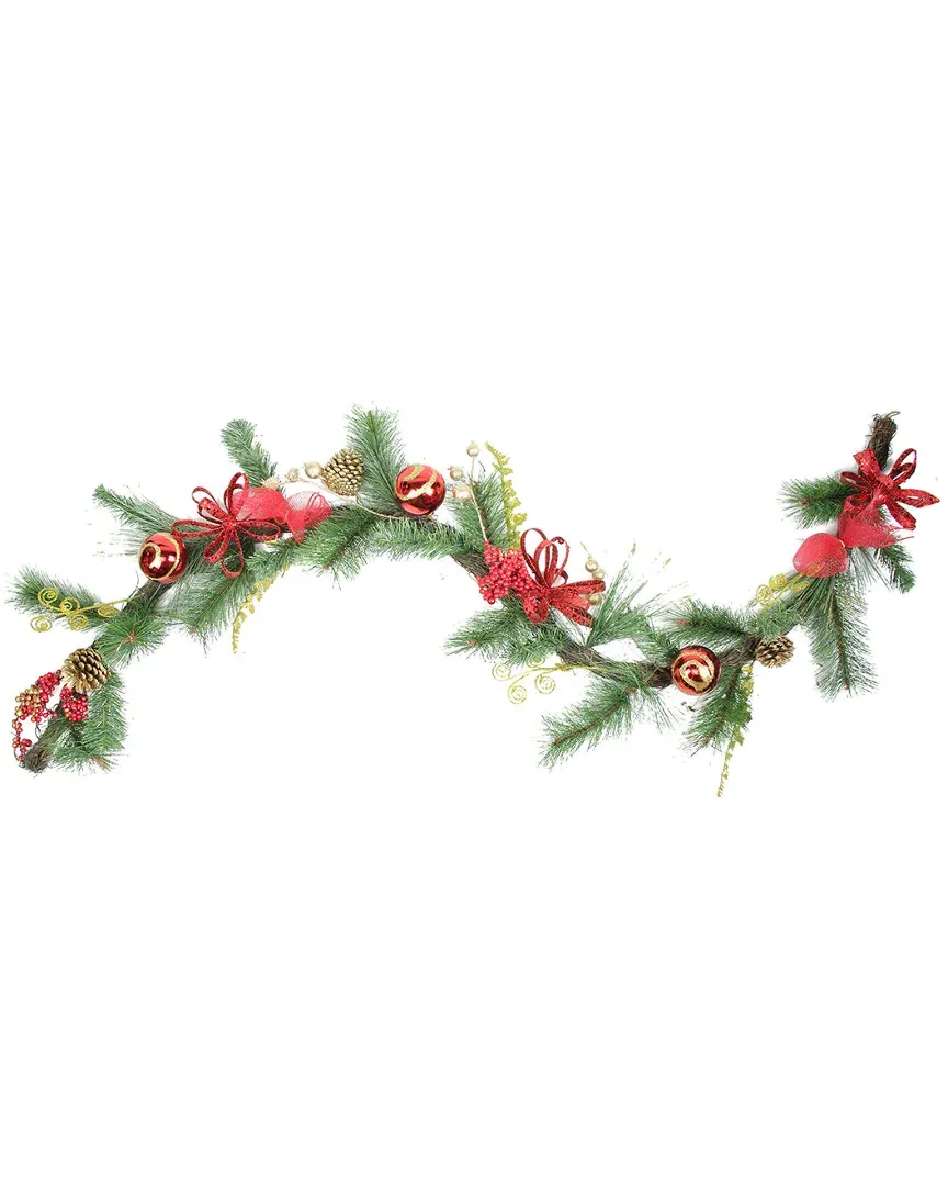 Grapevine Christmas Garland with Red Ball Ornaments - Red image