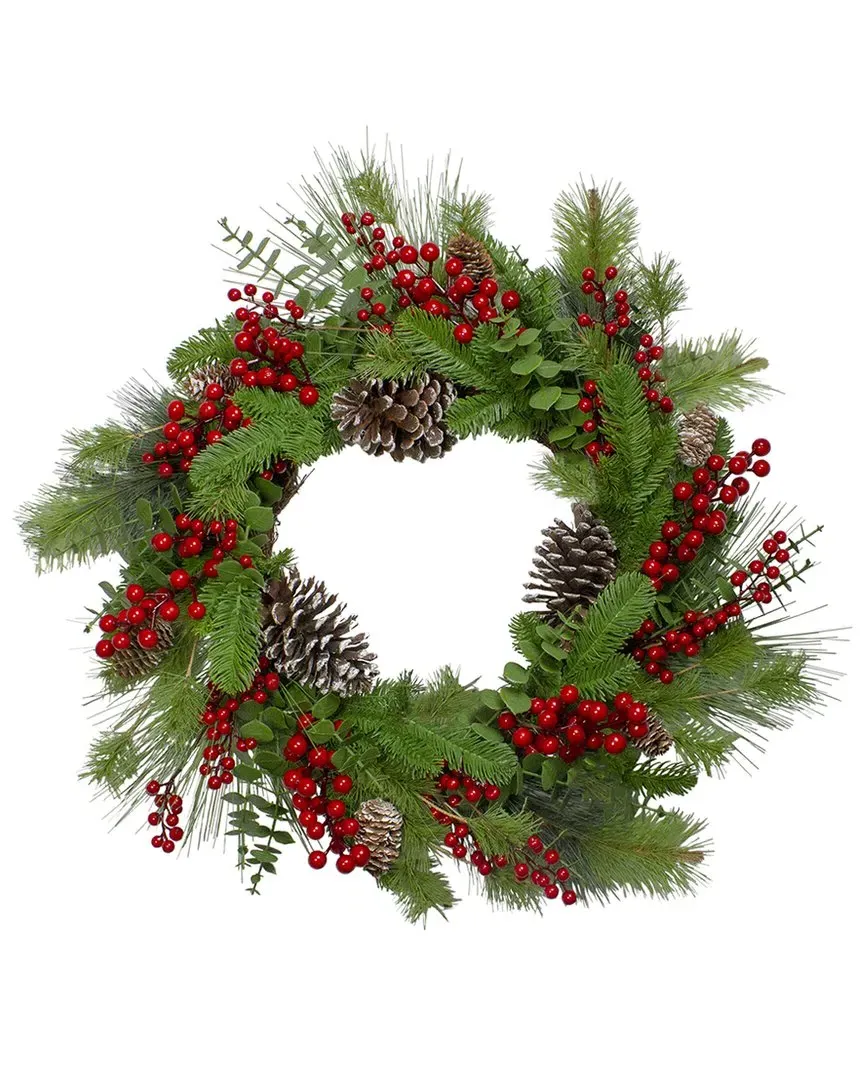 Holly Berries & Snowy Pinecones Artificial Christmas Wreath - Green image