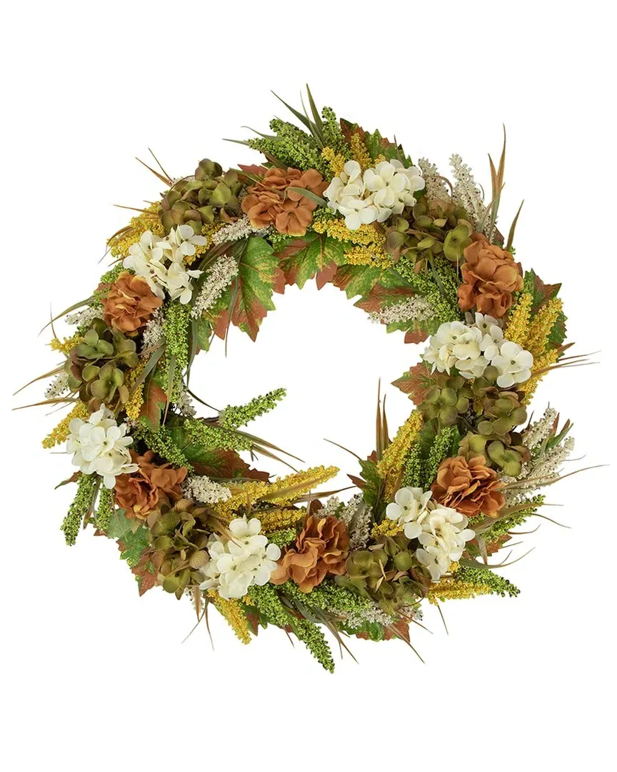 Hydrangea Artificial Fall Harvest Twig Wreath - White image