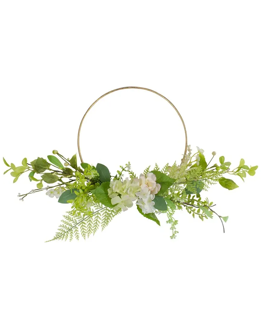 Hydrangea & Fern Ring Wreath - Green, Metal image