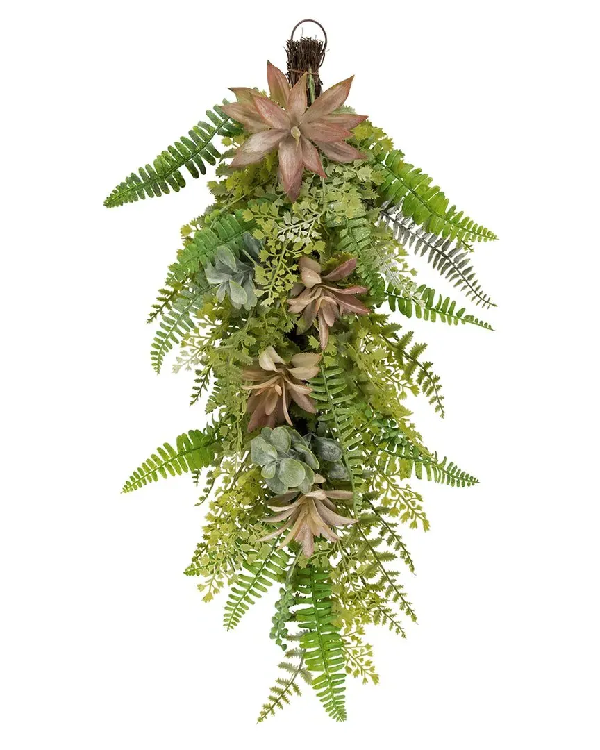Leaves & Succulents Artificial Teardrop Swag - Green image