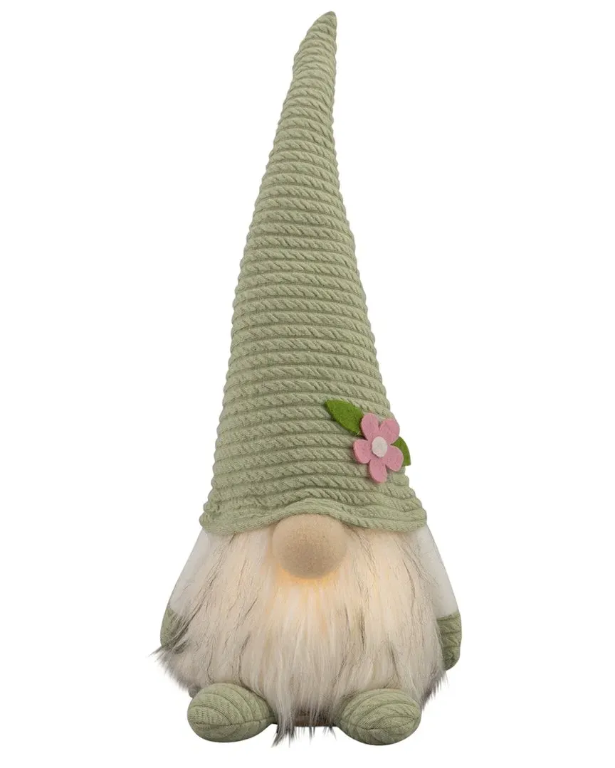 Lighted Spring Gnome with Flower Hat - Green, Fabric image