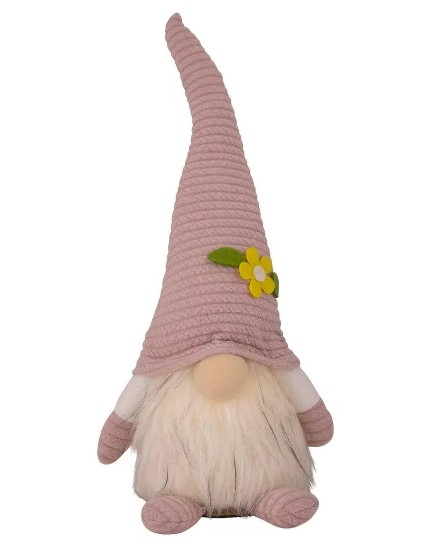 Lighted Spring Gnome with Flower Hat - Pink, Fabric