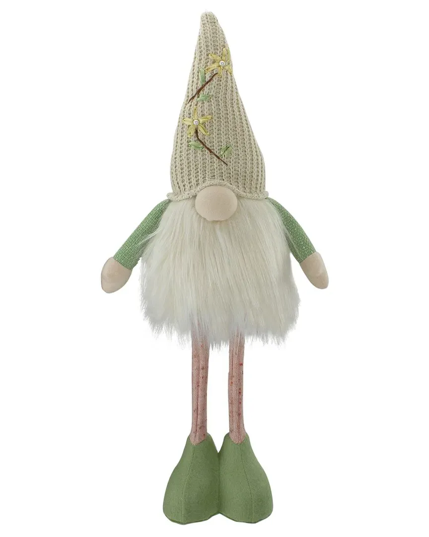 Lighted Standing Spring Gnome Figure with Hat - Green image