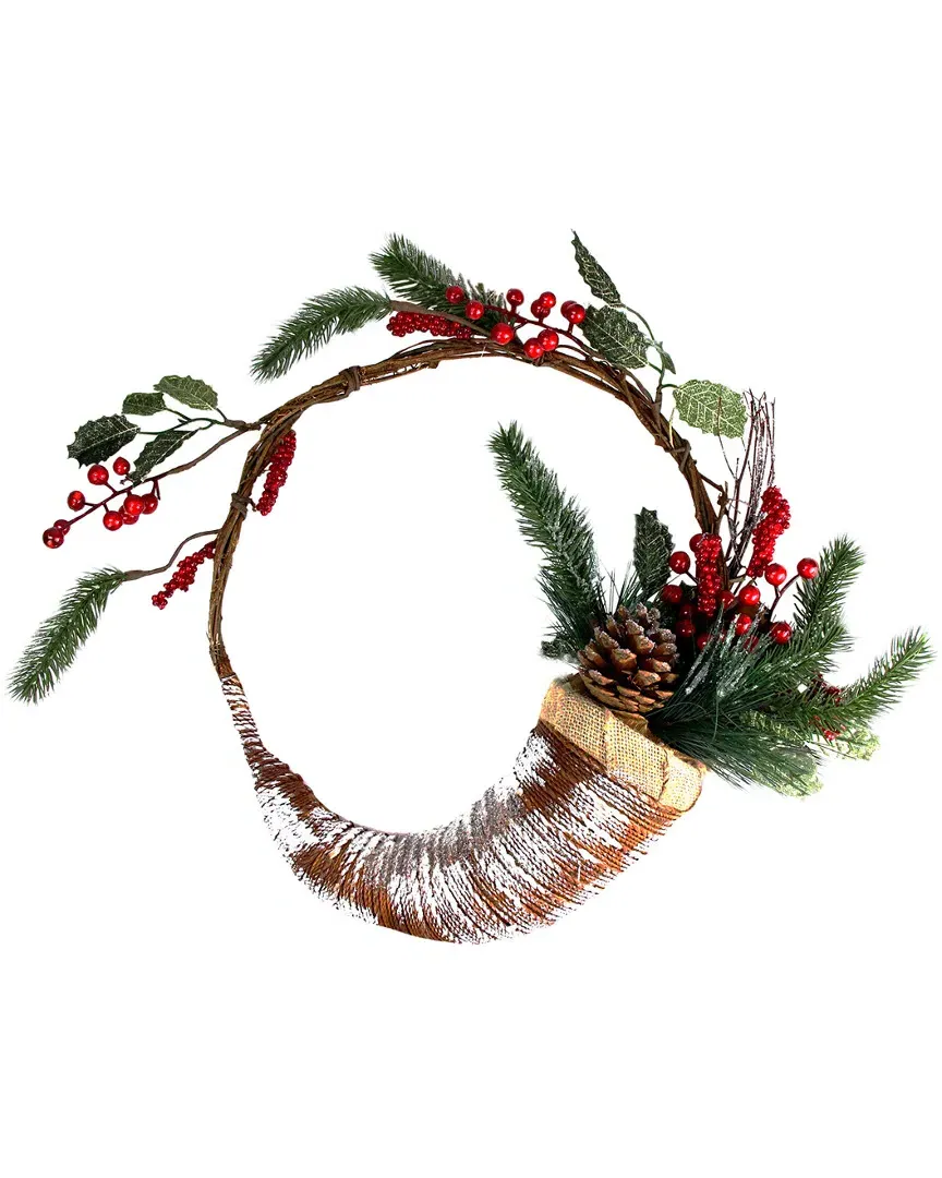 Lightly Frosted Cornucopia Christmas Wreath with Berries image