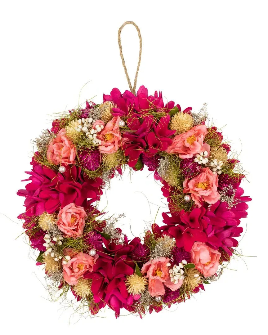 Mixed Floral & Berries Artificial Spring Wreath - Pink image