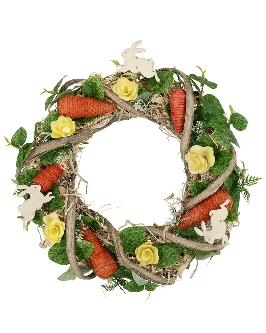 Mixed Floral & Carrots Artificial Easter Wreath - Green image