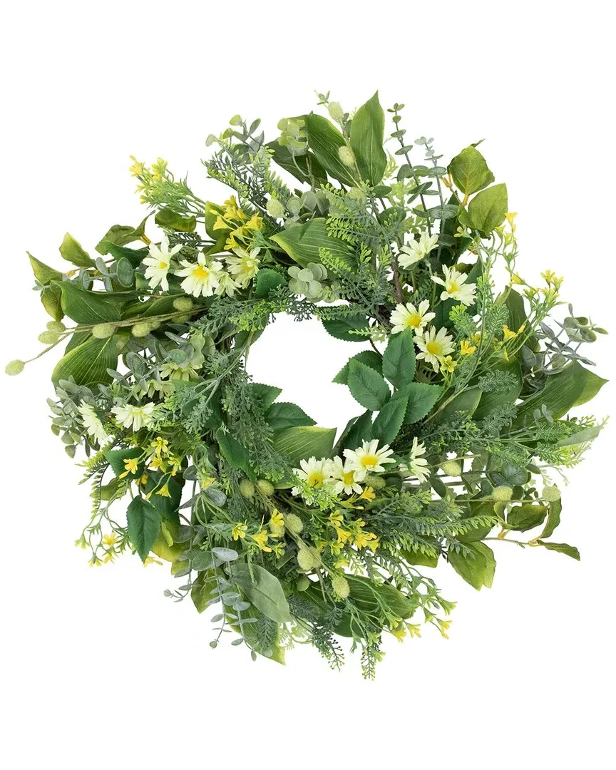 Mixed Foliage & Daisy Spring Wreath - Green