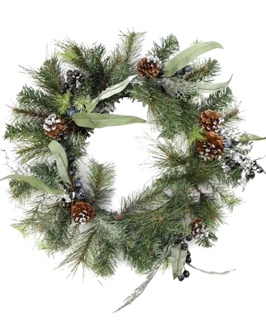 Mixed Pine Christmas Wreath with Blueberries - Green