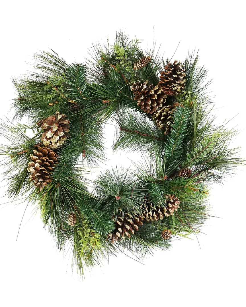 Mixed Pine Christmas Wreath with Gold Glitter - Green