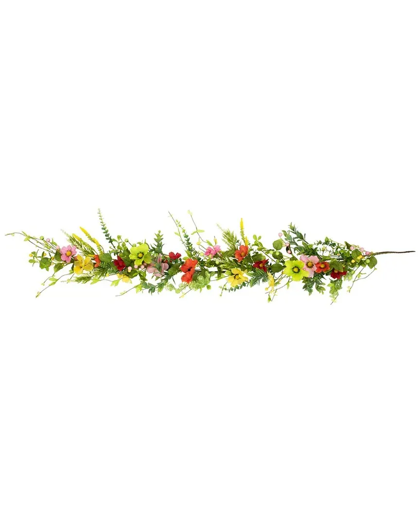 Northlight 5ft Poppy & Eucalyptus Spring Garland - Green image