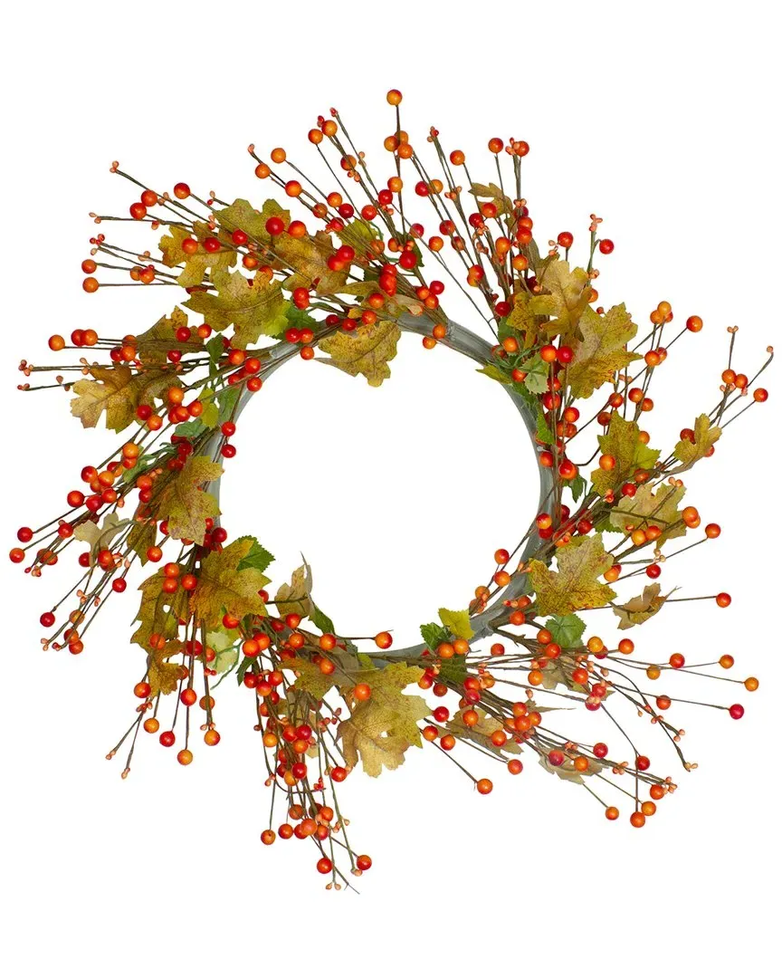 Northlight Berries & Leaves Fall Harvest Artificial Wreath - Yellow image