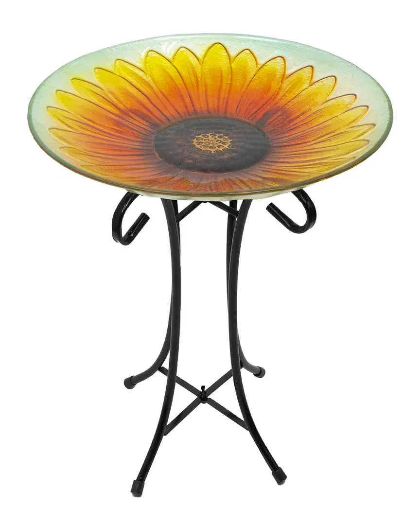 Northlight Sunflower Glass Bird Bath with Stand - Orange image