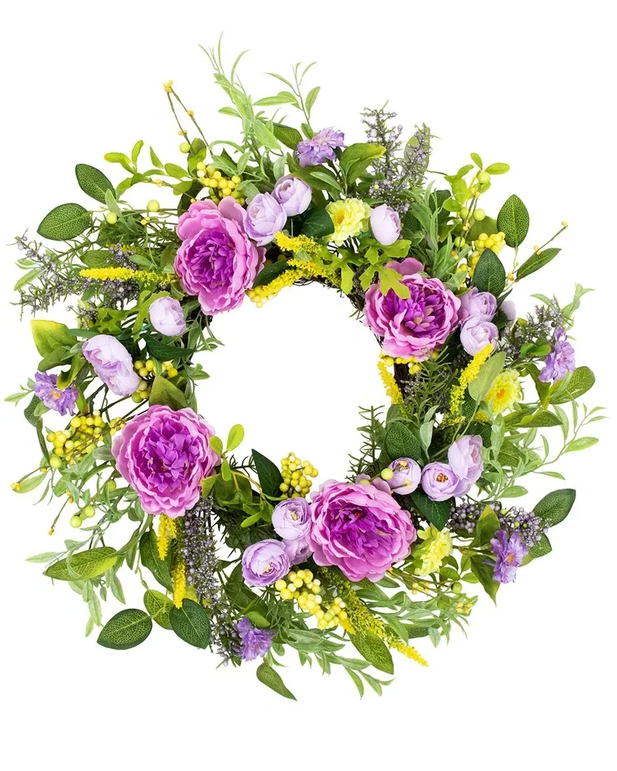 Peony Mixed Floral Wreath - Green image