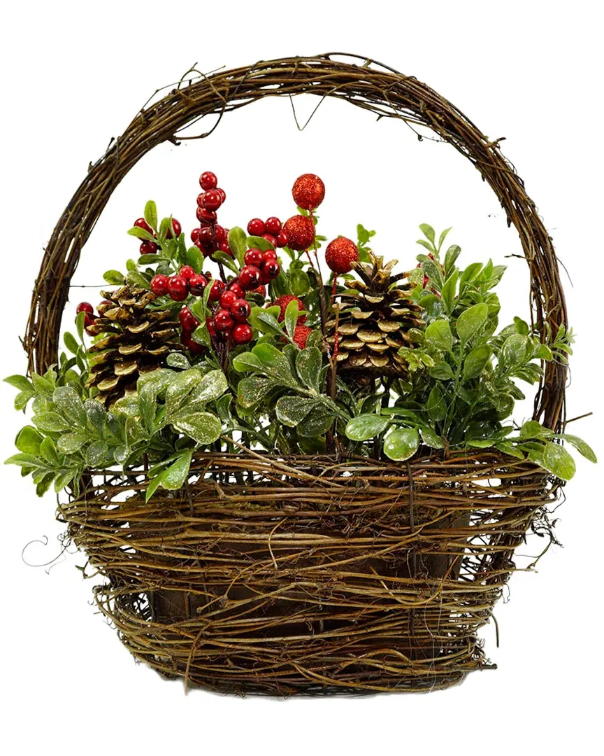 Pine Cones Berries & Boxwood Twig Basket Christmas Decoration