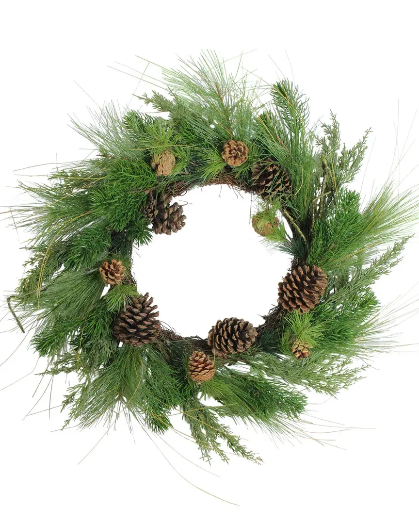 Pine Needles Christmas Wreath with Pine Cones - Green image