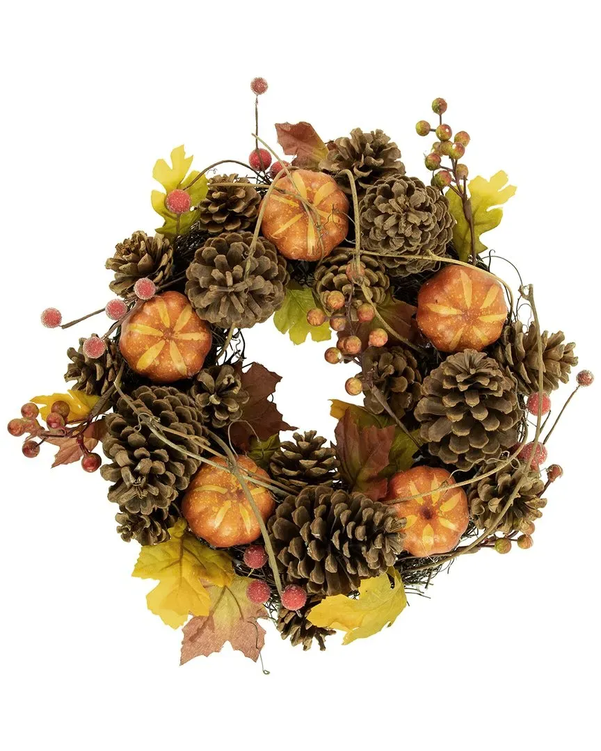 Pinecone Pumpkin Fall Harvest Wreath 14-in - Brown image