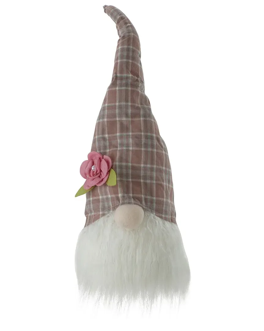 Plaid Spring Gnome Head Table Decoration - Pink