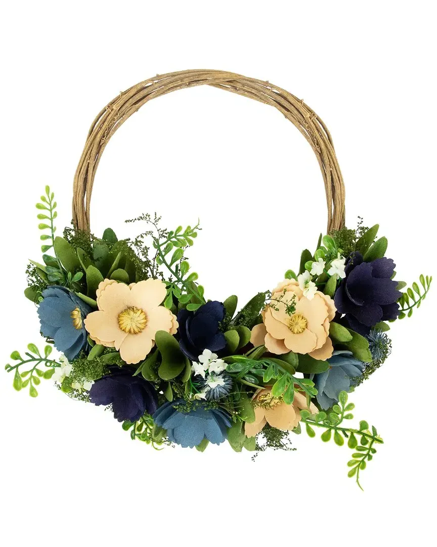 Poppy Floral Wooden Basket Wreath - Blue image