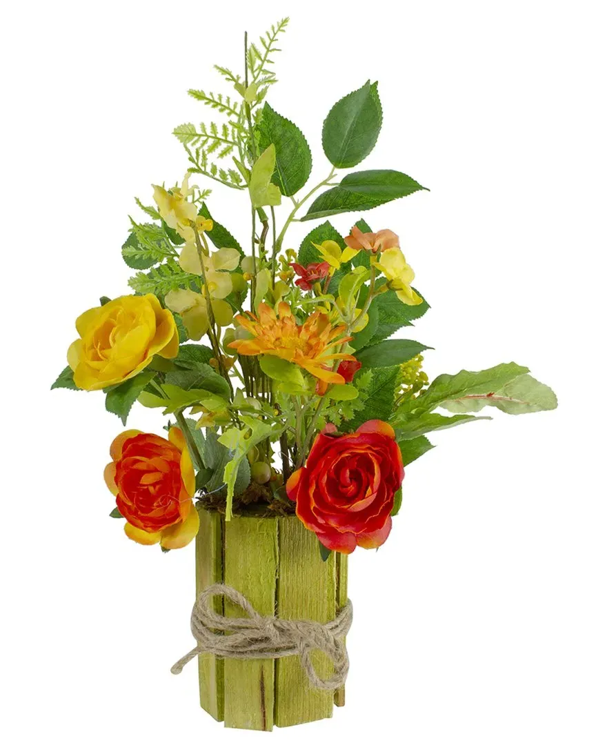 Potted Ranunculus & Rose Artificial Table Decoration - Orange image