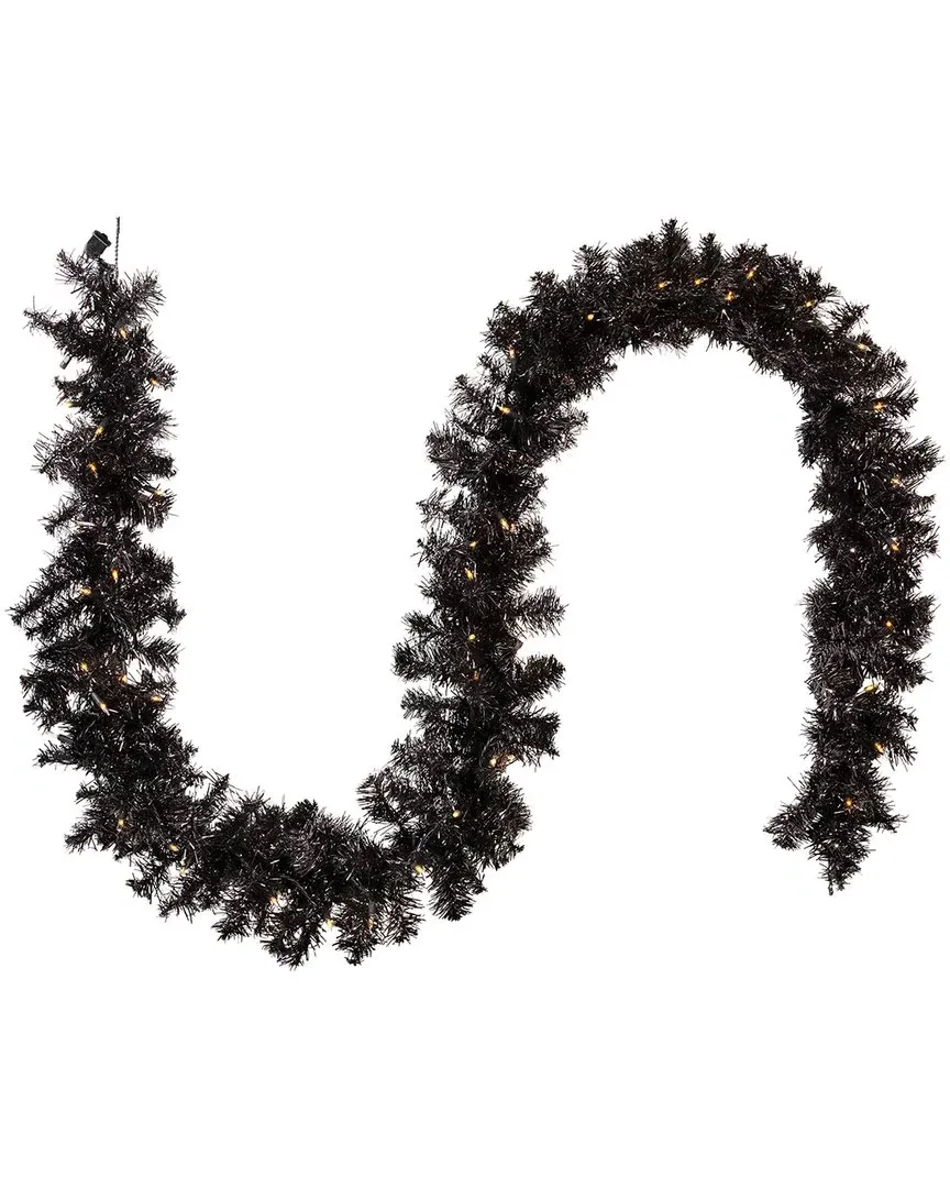 Pre-Lit 9ft Artificial Tinsel Garland - Black image