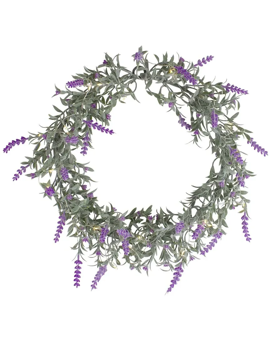 Pre-Lit Lavender Spring Wreath with Battery - Green image